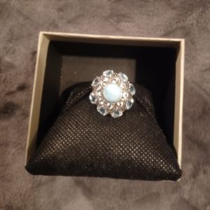 Larimar, Aquamarine & Blue Topaz. 925 sterling silver ring. Size 7.